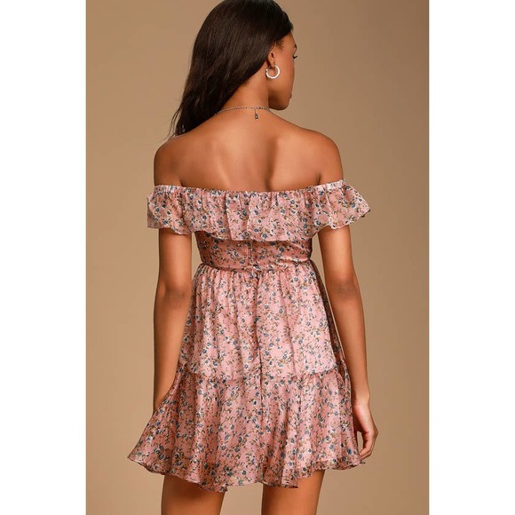 My Favorite Rusty Rose Floral Print Off-the-Shoulder Dress Size Small - Picture 3 of 9